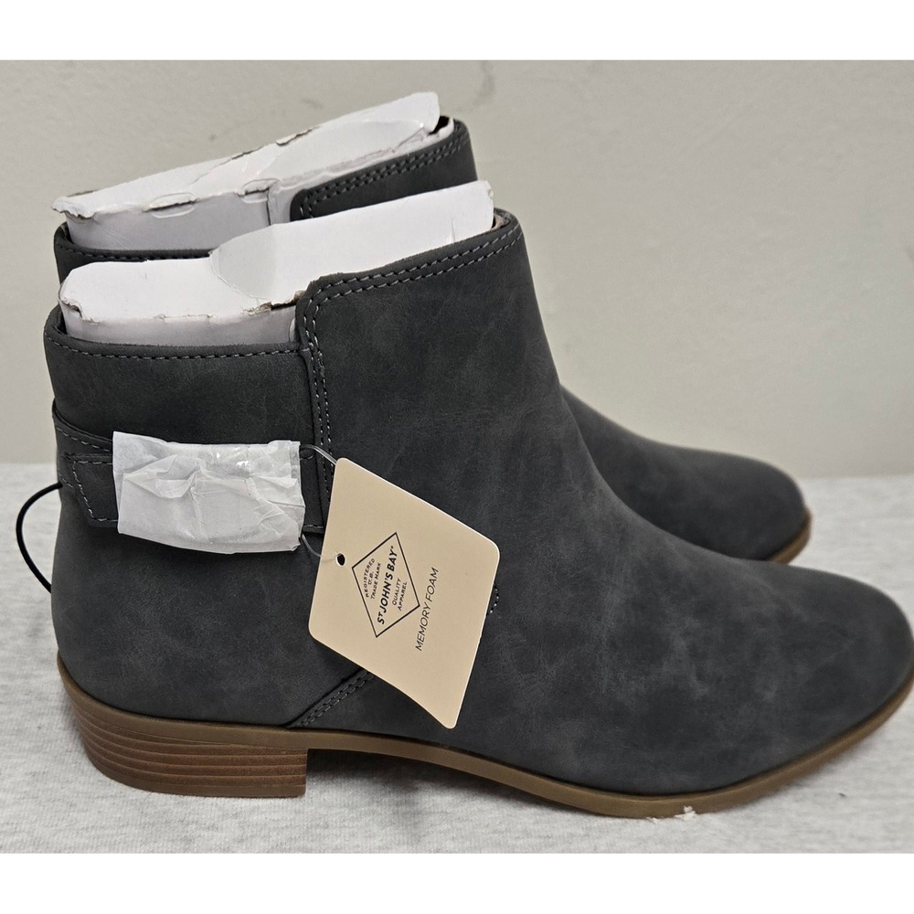St Johns Bay Ryder Grey Ankle Boots Memory Foam Size 8M New